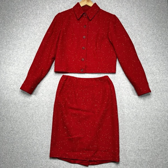 Linda Allard Ellen‎ Tracy Donegal Tweed 2 Piece Blazer Jacket 2P Skirt 4P Suit - Picture 1 of 13